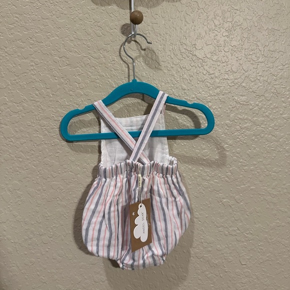 Angel Dear Muslin Retro Sunsuit Ticking Stripe Navy Clay NWT - Picture 4 of 5